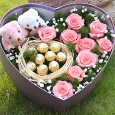 心爱的姑娘-9支粉玫瑰9颗费列罗礼盒