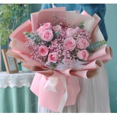偶然-11朵粉玫瑰花束